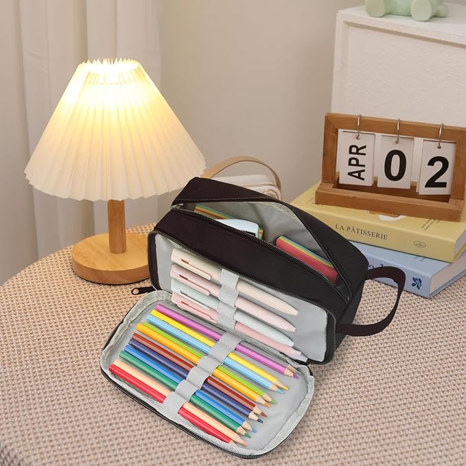 Yeplan Black Pencil case,Large Capacity Pencil Pouch | Pencil Bag,Pencil Box,Cute Pencil Case,Stationery,Durable Light Weight Material,Back To School, Pencil Case For Girls