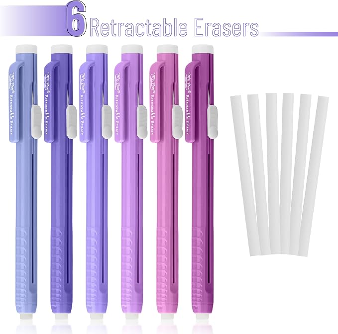 Mr. Pen- Retractable Mechanical Eraser Pens, 6 Pack, Twilight Colors | Latex-Free Precision Pencil Erasers for Artists, Students, Drawing, Sketching & Drafting