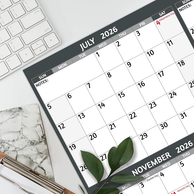 Yearly Wall Calendar 2026-2027 - Large Yearly Calendar Vertical, Jul 2026 - Jun 2027, 25.2" x 38.2" (Open), 2026-2027 Calendar, Large Wall Calendar, Full Year Paper Calendar with Notes, Thicker Paper