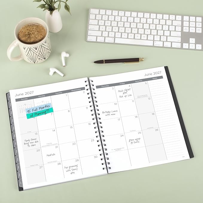 Mead Planner 2026-2027 Weekly & Monthly Academic 15-Month April-June, 8.5" x 11", Black (CAW62005) (Pack of 12)