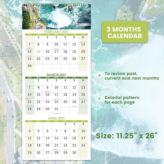 2026-2027 Calendar - July. 2026 - Jun. 2027, 3 Month Calendar Vertical Display, Wall Calendar 2026-2027, 11" x 26"(when opened)