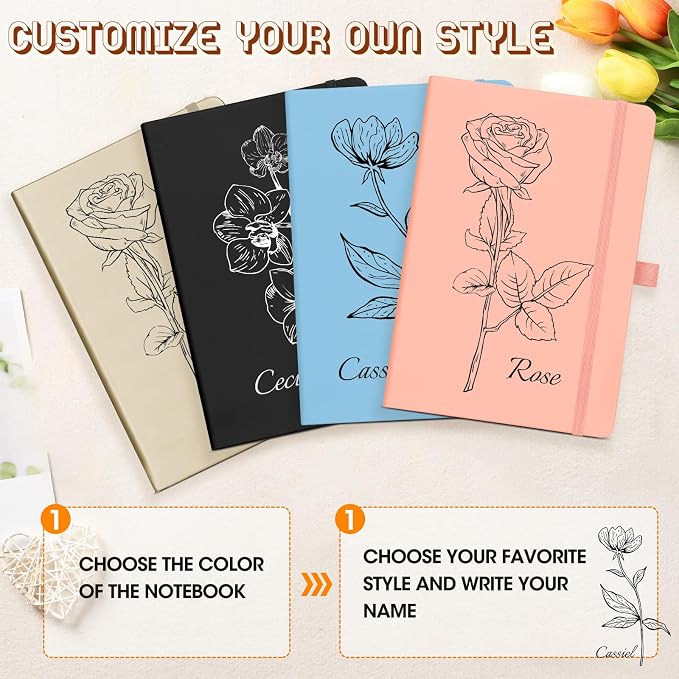 ENOMY Custom A5 Notebook Set with 10 Personalized Pens PU Leather Journal Gift, Gold