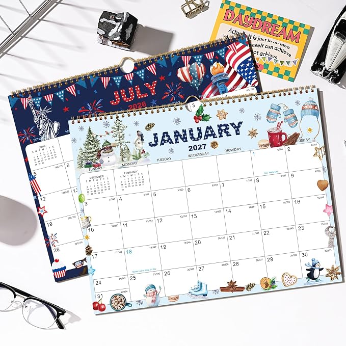 2026-2027 Wall Calendar - Large Calendar 2026-2027, Jul. 2026 - Dec. 2027 | 15" x 12", 18-Month Calendar Wall with Hanging Hook, Perfect Wall Calendar for Organizing - 12 Different Themes