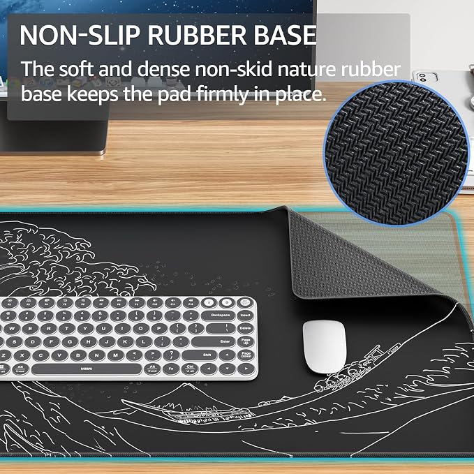 KTRIO Large Gaming Mouse Pad, Desk Mat, 31.5 x 15.7 in, Kanagawa Wave, XXL | Smooth Micro-Weave Surface, Artistic Pattern Design, Non-Slip Rubber Base, Durable Stitched Edges, Office & Home Use