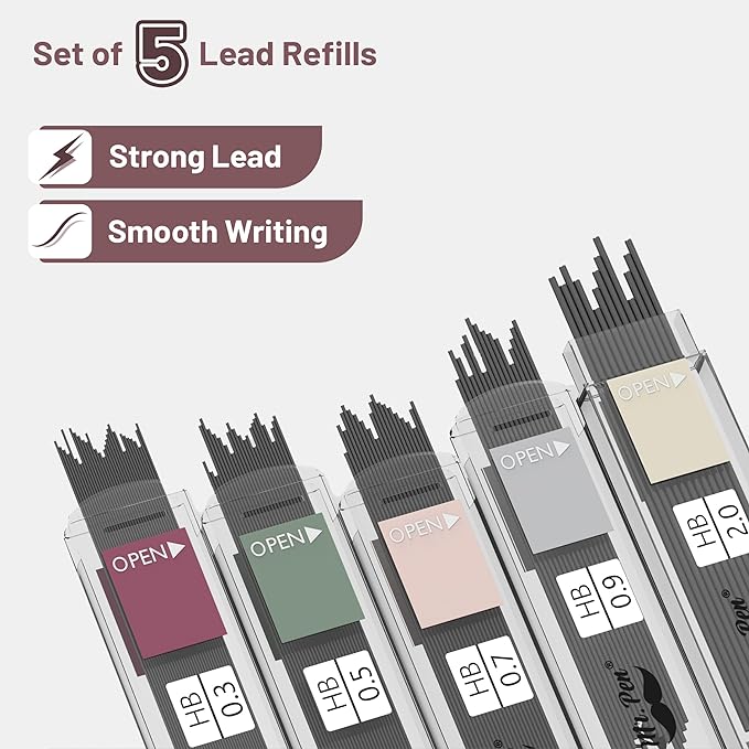 Mr. Pen- Art Mechanical Pencil Set, 5 Sizes (0.3, 0.5, 0.7, 0.9, 2.0mm) | 5 HB Lead Refills & 10 Eraser Refills, Precision Drawing Pencils for Sketching, Writing & Artwork