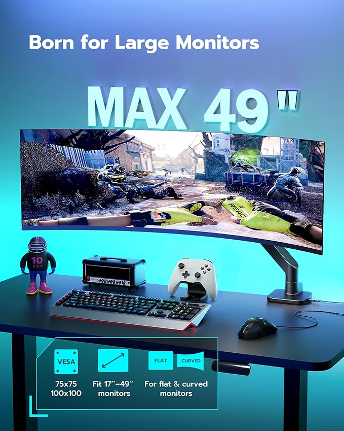 ARES WING Ultrawide Monitor Desk Arm with USB A/C for 17 to 49 Inch Screen | Pro Gas Spring, Full Range of Motion, for 75/100 Vesa Mount, for Samsung, LG Curved/Flat Monitor, Easy Install, Hold 44lbs
