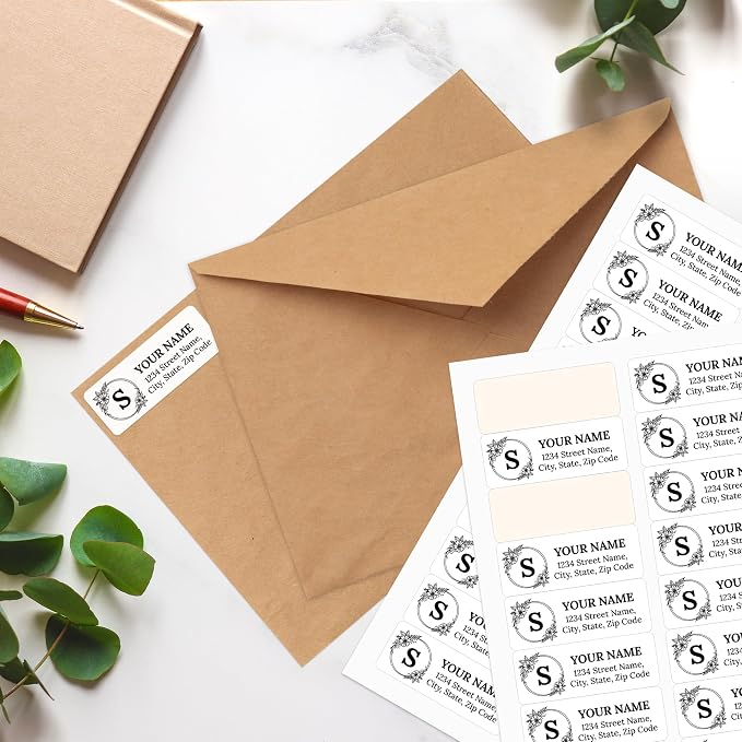 Personalized Return Address Labels, Custom Address Stickers and Name Mailing Labels Circle Flowers for Envelopes, 1x2.6 Inches, Flat Sheet of 60-1200 Made in USA by My Sign Center - Monogram 1