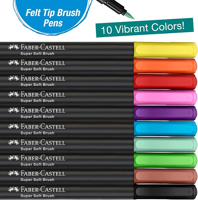 Faber-Castell Black Edition Felt Tip Pens, Soft Brush Nib, 10 Colors
