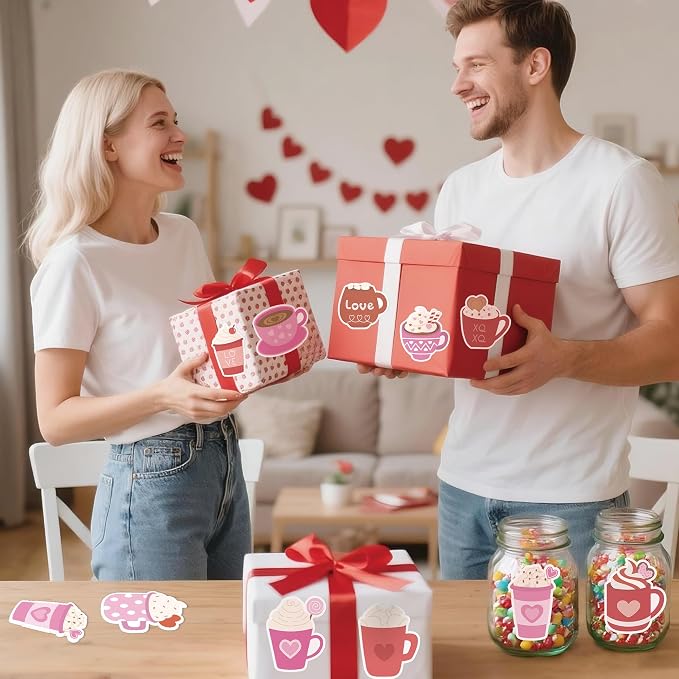 Xqumoi 30 Pack Valentine's Day Coffee Cup Sticky Notes - Heart Self Sticky Notepads Writing Memo Pads for Coffee Lover Gift Wedding Anniversary Office School Supplies Party Favors Goodies Bag Fillers