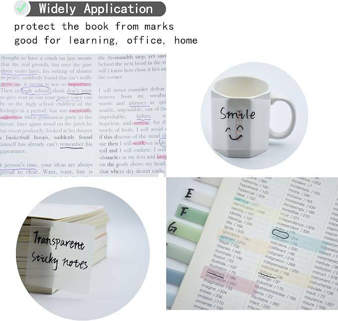 YOUDEFUL 800Pcs Transparent Sticky Notes, 3"x3" Clear Sticky Notes, Waterproof Translucent Sticky Note Pads for Books Annotation, Clear Post it Notes for Bible Study, School, Office（White）