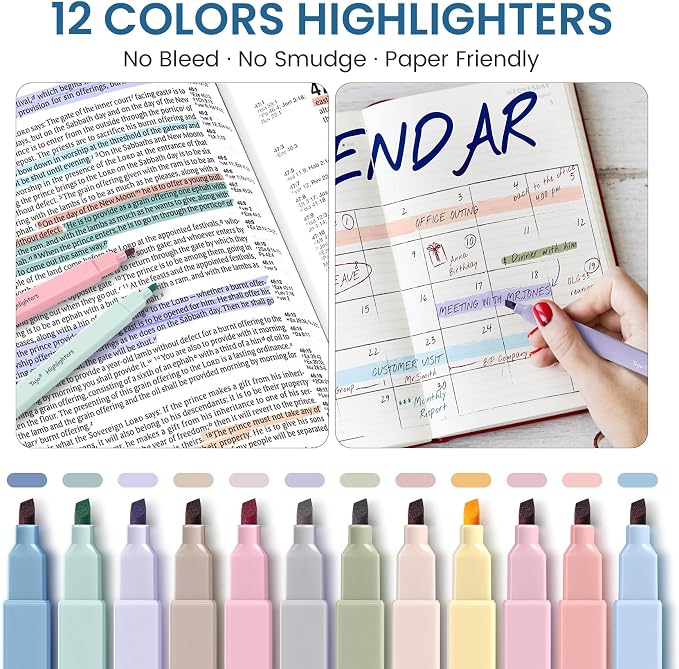 Cute Pencil Case With Supplies, 39 PCS Aesthetic Stationery Set with Pencil Pouch, 6 Black Ink Gel Pens, 12 Pastel Highlighters, 5 #2 HB Pencils, 4 Mechanical Pencils, Back to School Supplies - Blue