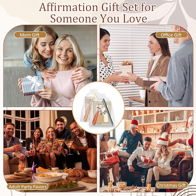 Mooliwe 24 Set Positive Affirmation Gift Set Gratitude Notebooks with Pens Keychains Small Bags Motivational Party Favors for Adult Women Coworkers Employee Group (Abstract)