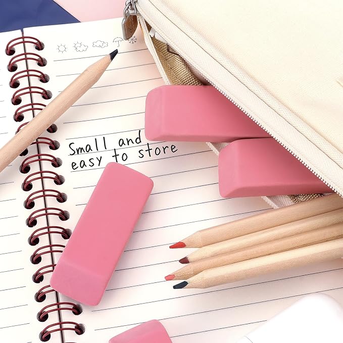 Tamaki Large Erasers, Pink, Pack of 6 | Pencil Erasers for Drawing, Artist Eraser