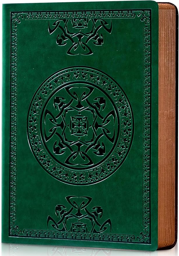 CAGIE Lined Journal for Men Soft Cover Notebook Leather Journals for Writing, 180 Lay Flat Vintage Mens Journal Personal Diary, 5.7'' X 8.3'', Dark Green