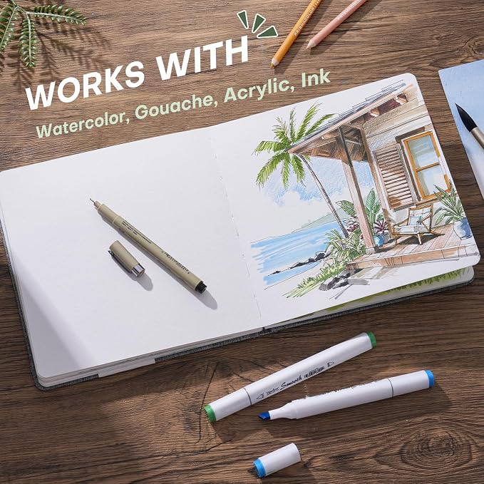 Watercolor Sketchbook, Fuumuui 7.6"x7.6" Watercolor Journal with 30 Sheets 140 LB (300 GSM) Cotton Paper for Painting, Drawing, Art Journaling, Sketchbook As Travel Notebook