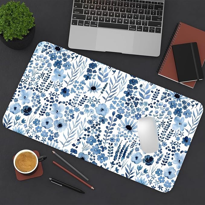 Flower Large Mouse Pad, Floral Desk Matt for Desktop, PU Leather Waterproof Desk Pad, Computer PC Laptop Protector Gaming Mouse Pads for Women Office Decor (27.5" x 13.8")