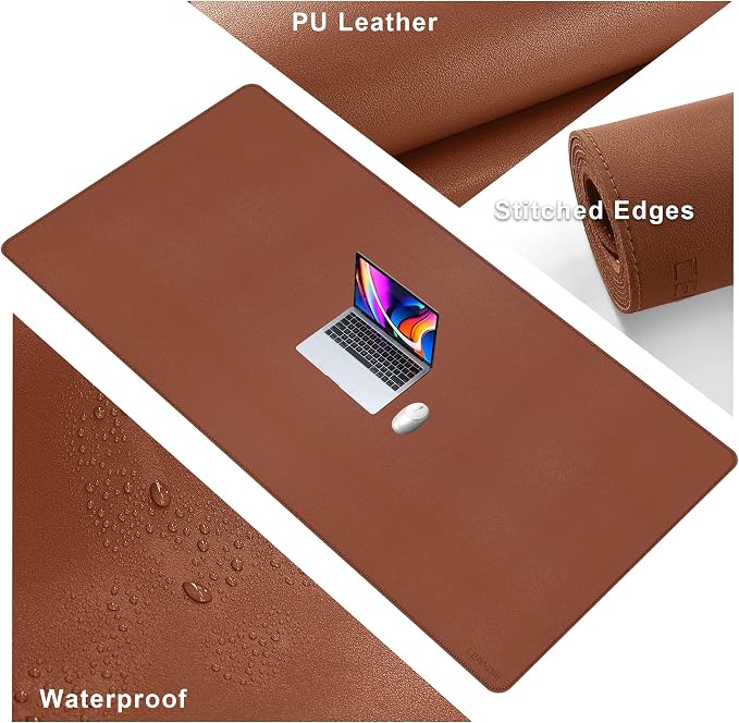 CENNBIE Leather Desk Mat,63" x 31.4" Desk Pad for Full Desk (Brown) | Premium stitched edges resist wear. Easy to clean. Protects desk from spills, stains & scratches. Smooth glide. Office & home