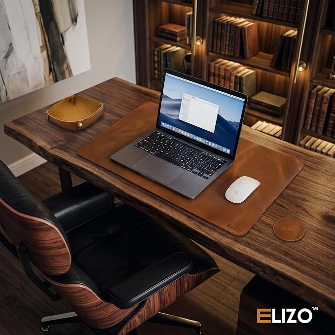 Elizo Real Leather Desk Mat Set (24X14) Large Desk Cover Desk Blotter Protector Computer Gaming Mouse Pad Table Laptop Office Desktop Accessories Antique