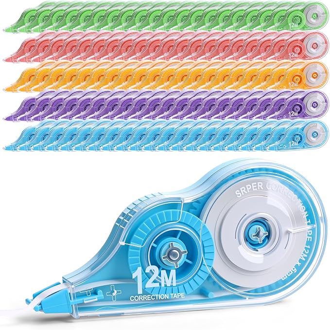AmazingSpark 100 Pcs Correction Tape Bulk 39.4 ft White Wrong out Tear-resistant Instant Corrections Easy to Use Applicator for School, Office, Note Taking, Journal, Tape Width 0.2in(5 Macaron Colors)
