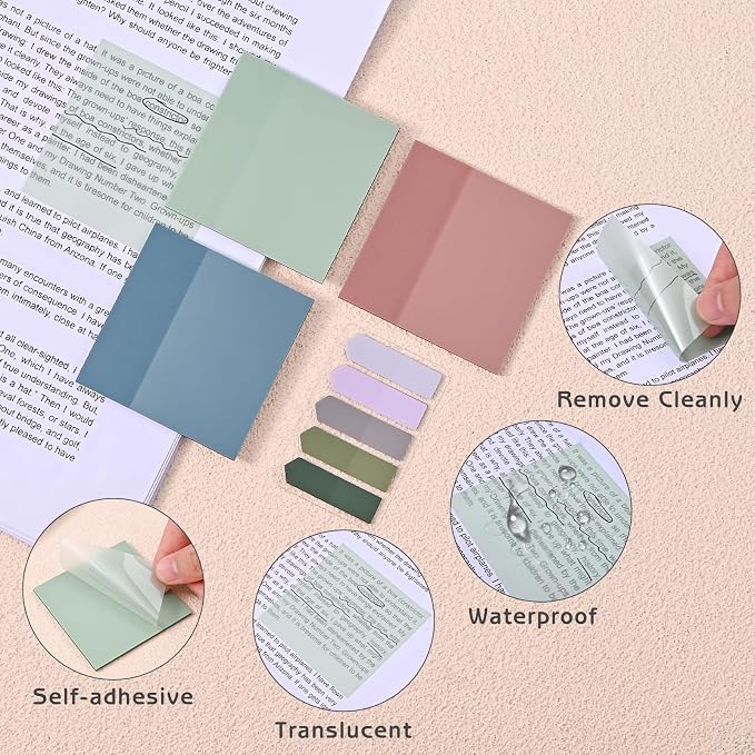 1450 Sheets Transparent Sticky Notes, 3 x 3 inch Aesthetic Clear Lined Sticky Notes with Pen, Gradient Color Waterproof Self-Adhesive Annotation Tabs for Bible Journaling (Red Series)