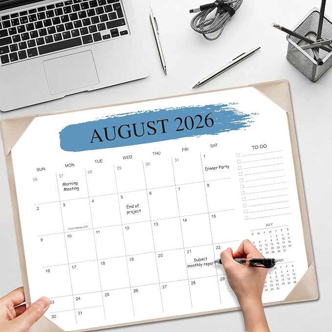 Desk Calendar 2026-2027 with Desktop Mat （22" x 17"）– Jul. 2026 - Dec. 2027 (Apricot)