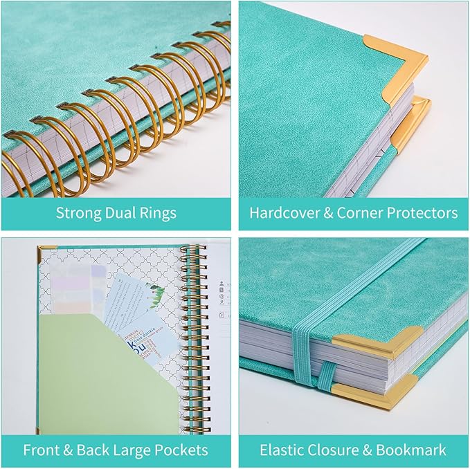 Spiral Notebook, 365 Page Hardcover College Ruled Notebook, 8.5" x 11", Large Leather Notebook Journal for Men Women, A4 Notebooks for Work School Notes, Journals for Writing, 24pcs Index Tabs, Pink