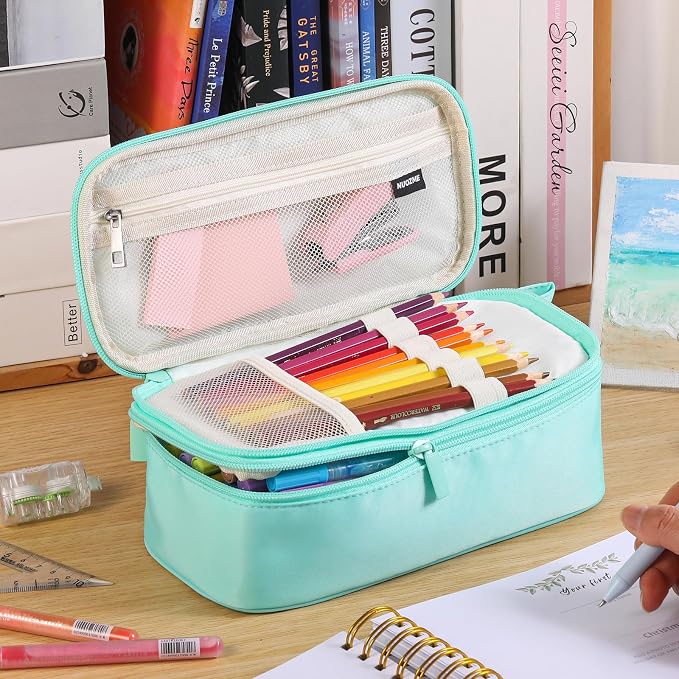 Cute Large Pencil Case Pouch,Personalized Initial Pencil Bag for Girls Boy | Multiple Pockets With Smooth Dual-Zipper, Big Capacity Aesthetic Pen Case Bag For Kids College Art School Gift