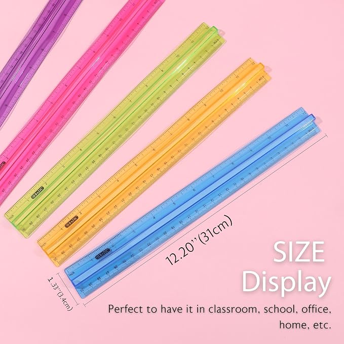 BAZIC Products 12 in Plastic Ruler with Handle Grip, Inch & Metric, 24-Box | 12 in (30 cm), clear inch and centimeter marks for measuring and drawing