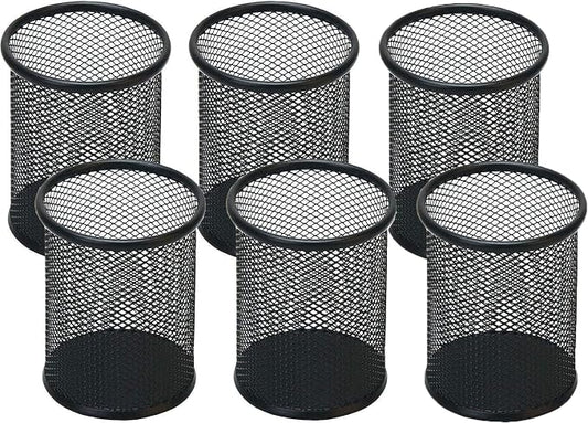 Pen Holder Pencil Holder Mesh Metal Pen Cup Holder Pencil Cup Holder for Desk Office Home Pen Organizer Black, 6 Pack