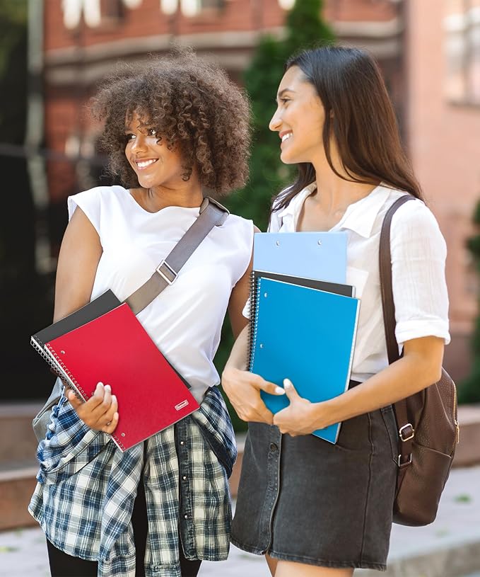 Dunwell College Ruled Spiral Notebook, (3-Pack, Red, Blue, Black) 1 Subject Notebook 8.5 x 11, Plastic Covers, Poly Pocket Dividers, 100 Sheets (200 Pages), 3-Hole Punched Perforated Paper