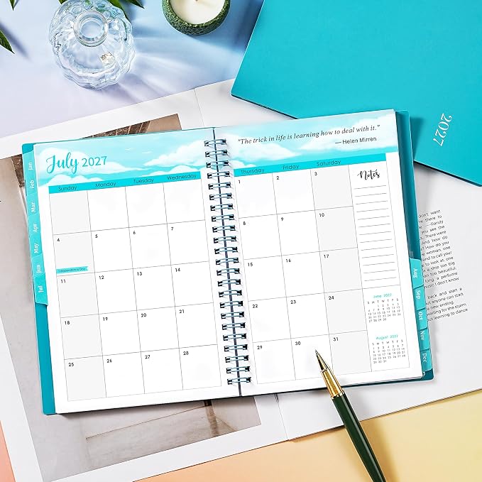2027 Planner - Planner/Calendar 2027, Jan.2027 - Dec.2027, 8.3" x 6.25" | Tabs, 2027 Calendar Planner, Flexible Cover, A5 Thick Paper, Twin-Wire Binding, 2027 Planner Weekly and Monthly - Aqua Green,