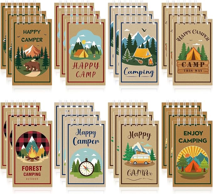 Hooqict 24 Pack Camping Party Favors Notepads Mini Pocket Notebooks Camping Journal Small Spiral Pocket Notepads for Kids Summer Camp Birthday Favors Classroom Office Supplies, 3.9 x 2.4 Inch