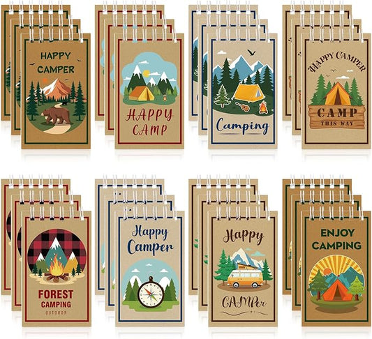 Hooqict 24 Pack Camping Party Favors Notepads Mini Pocket Notebooks Camping Journal Small Spiral Pocket Notepads for Kids Summer Camp Birthday Favors Classroom Office Supplies, 3.9 x 2.4 Inch