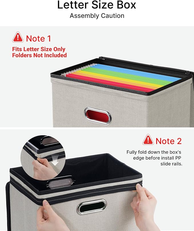Oterri File Box Small 2-Pack Mesh Pockets Hanging Organizer for Letter-Size | Dustproof Lid. 3 Mesh Pockets. Collapsible Scratch-Resistant GRS Linen. Slide Rails. Office, Home, Dorm