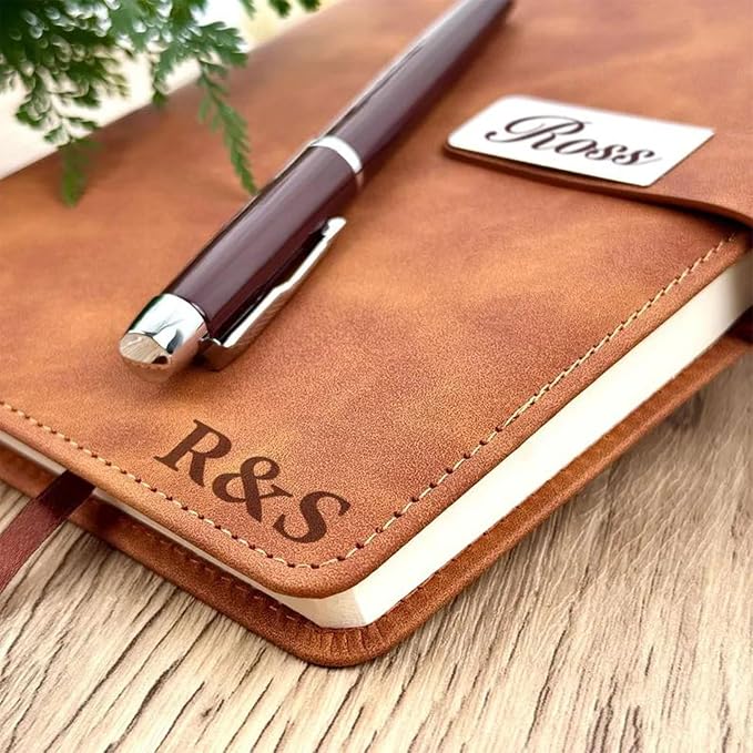 Personalized Leather Journal Notebook with Pen Gift Set - Custom Executive Hardcover A5 Writing Diary with Magnetic Closure for Men, Women, Business, Graduation, Birthday, Corporate Gifts (Personalized Journals for Women)