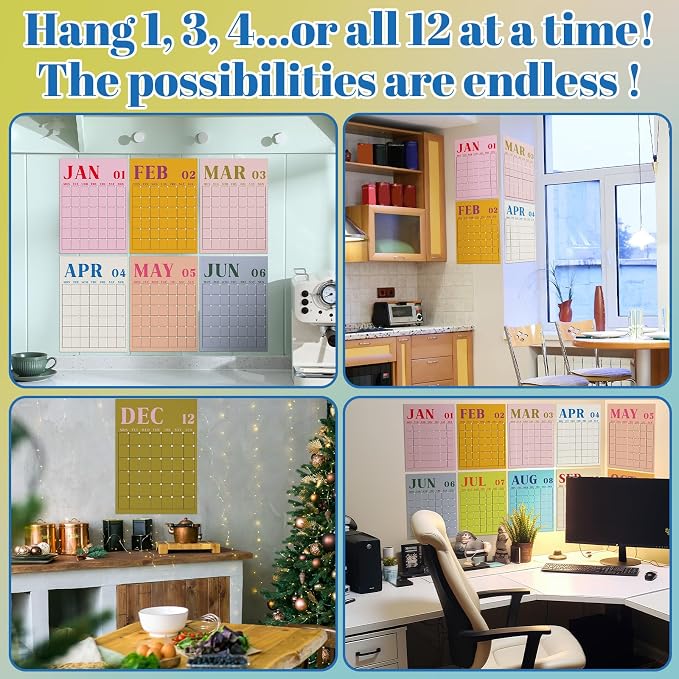 Gueevin 2026 Reusable Classroom Calendar Large Undated Dry Erase Wall Calendar 16 x 12 Inches Big Monthly Blank Planner Yearly Planning for School Organizing Office Home (Fresh Macaron)