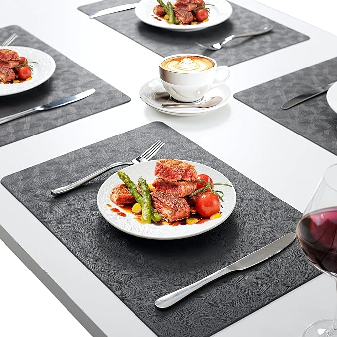 Gray Plastic Vinyl Placemats Set of 4, Waterproof Heat Resistant Table Mats,Faux Leather Wipeable Washable Easy Clean Non-Slip Place Mats for Indoor Outdoor(4,Gray)