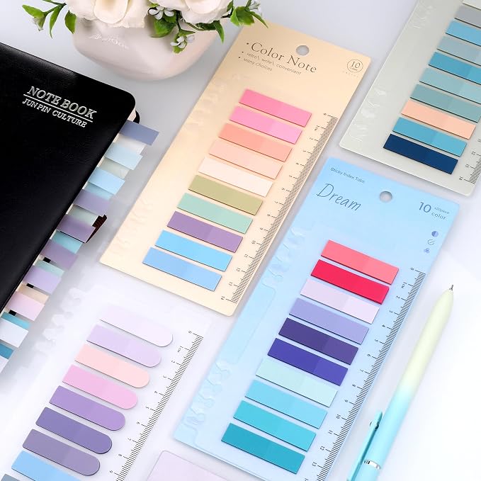 JIANTA 2000Pcs Book Tabs for Annotating, Writable Sticky Tabs | Transparent Page Markers with Ruler, Repositionable Index Tabs for Binders, Notebooks, Study Notes and Multi Color Book Flags
