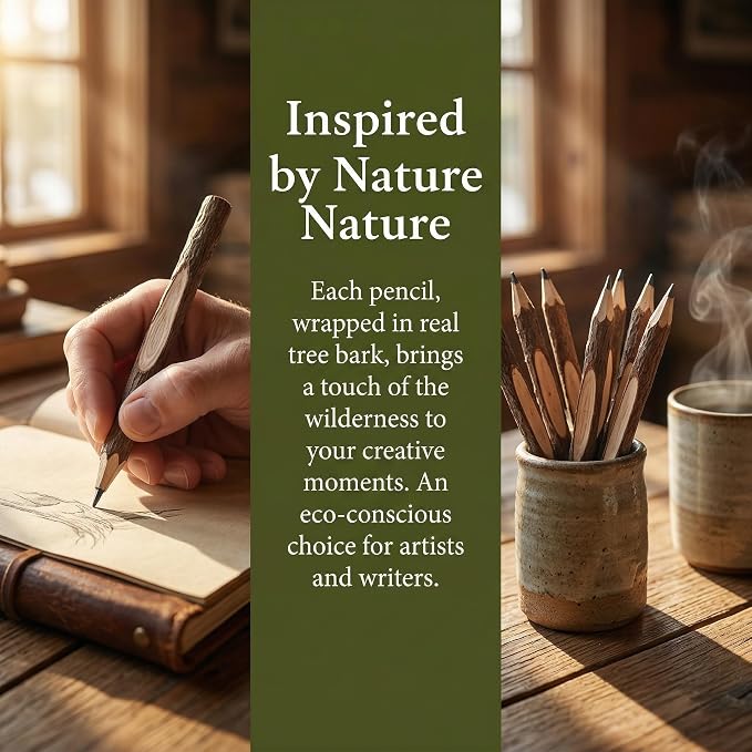 Tofficu 32Pcs Natural Wood Pencils, Wood Graphite Long Twig Pencils, Wooden Tree Bark Pencil Decor, Camping Pens for School Party Supplies Novelty