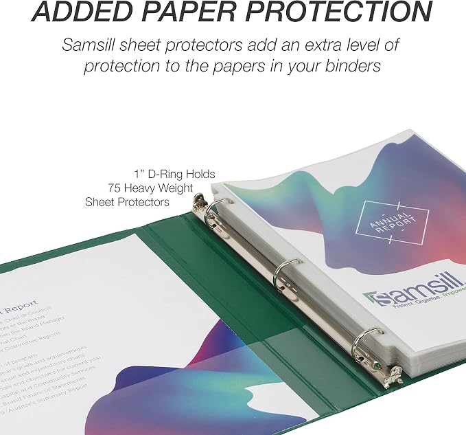 Samsill Durable 1 inch 3 Ring Binder, D Ring Binder, 100% Recycled Chipboard, Green, 4 Pack