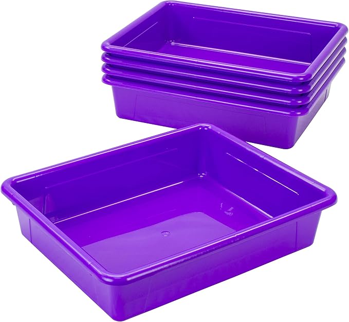 Storex Letter Size Flat Storage Tray – Organizer Bin for Classroom, Office and Home, Violet, 5-Pack (62521A05C), 10 x 13 x 3 Inches