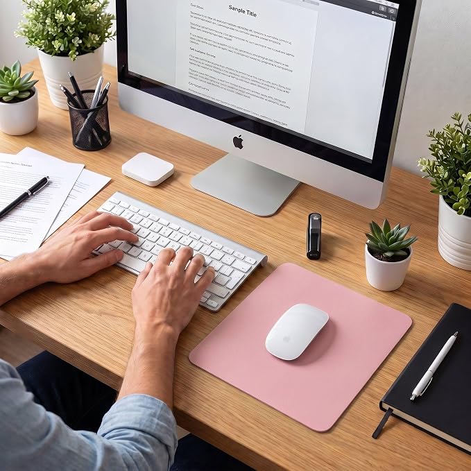 Leather Desk Pad Protector, Waterproof Mouse Pad, PU Desk Mat, Office Desk Cover, Desk Writing Mat for Office/Home/Work/Cubicle (Pink/Silver) 9x8 in
