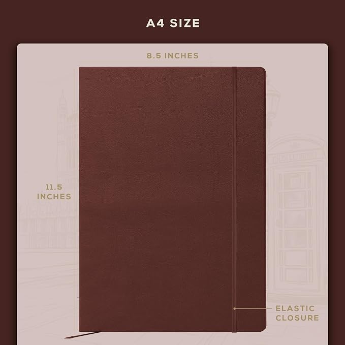 BEECHMORE BOOKS Large Lined Journal Notebook, 8.5" x 11.5" (A4) Hardcover Vegan Leather Executive Diary for Work, Thick 120gsm Paper, Lay-Flat Binding, Gift Box
