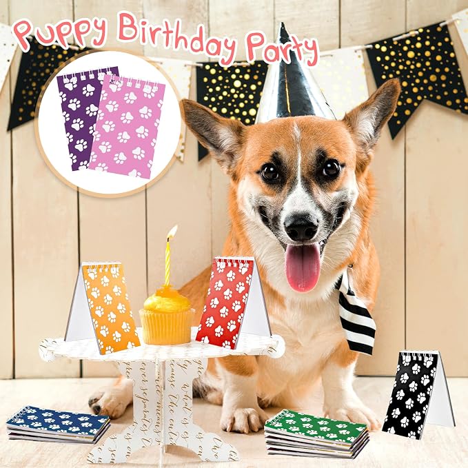 Weecent 24 Pcs Mini Notebooks Dog Paw Party Favors for Kids Puppy Animal Notepads Spiral Pocket Notebooks Birthday Teacher Classroom Rewards Supplies for Goody, 2.36 x 3.94 Inches