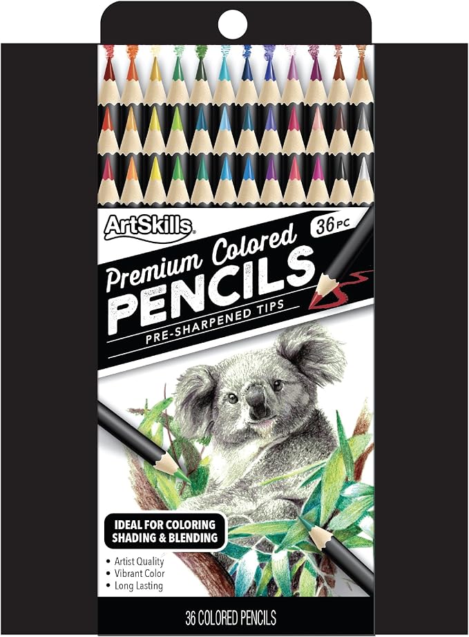 ArtSkills Premium Colored Pencils Set of 36 - Soft Core Artist Colored Pencils Set for Adult Coloring, Drawing, Blending & Sketching, Vibrant Colors 36 Count
