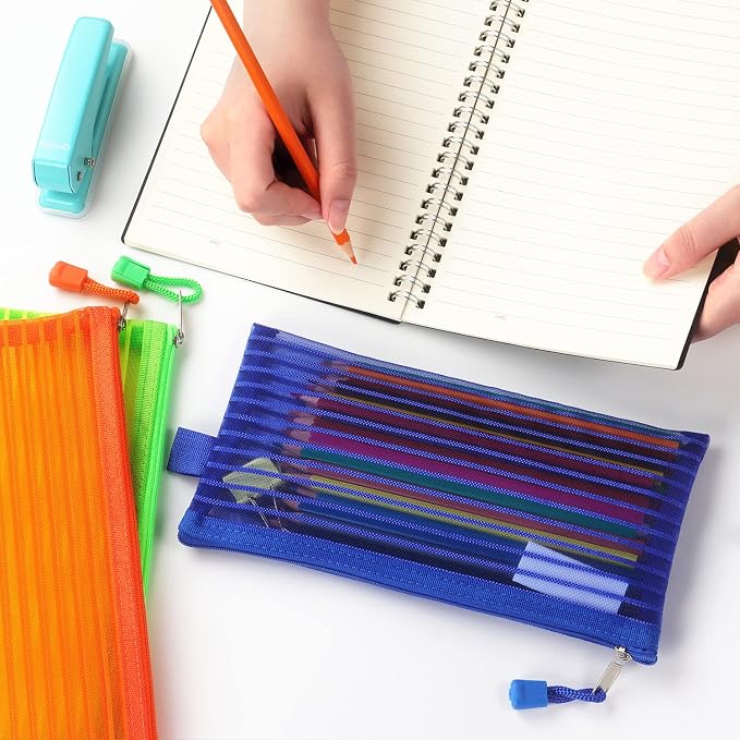 Tamaki 10 Pack Mesh Zipper Pouch Bags, 9'' x 4.7 '', Colorful | Small Pouch Multicolor Pen Bag Multipurpose for Office Supplies Travel Storage Bags