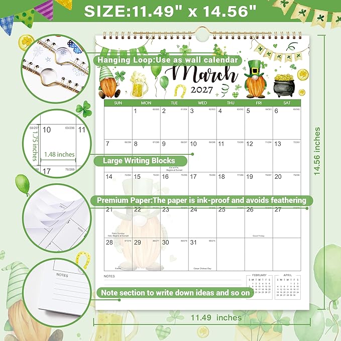 Calendar 2026-2027 - Wall Calendar 2026-2027, July 2026 - December 2027, 11.49'' x 14.56'', Vertical Wall Calendars with Julian Dates, Hanging Hole, Thick Paper