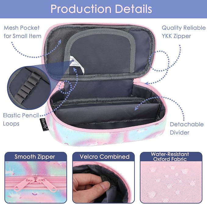 FlowFly Large Capacity Pencil Case for Kids, Boys & Girls – Zippered Multi-Functional Pen Pouch, Soft & Portable Pencil Bag for School, Teens, Students, Glitter#Unicorn