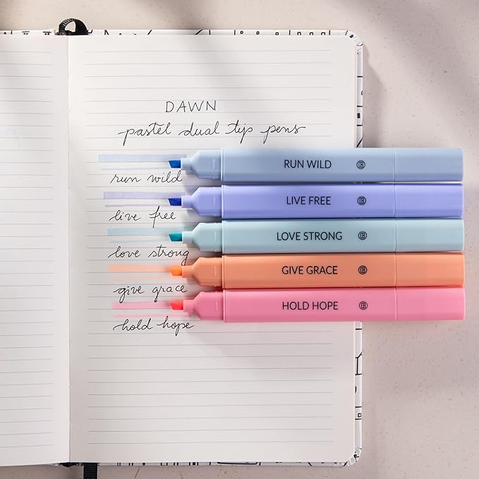 DIVERSEBEE Bible Highlighters Assorted Colors, No Bleed (Dawn) | 5 Pack Dual Tip Aesthetic Pastel Highlighter Pens for Journaling, Note Taking, School, Bible Study Supplies and Accessories