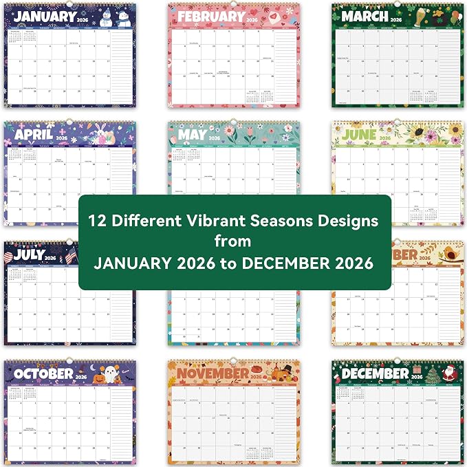 2026 Wall Calendar 12 Months, Wall Calendar from January 2026 to December 2026, Large Hanging Calendar with Thick Paper, Perfect for Home and Office Monthly Organizing & Planning, 14"x11", Seasonal
